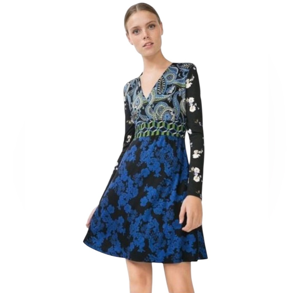Desigual Geometric Floral Print Long Sleeve Dress size XL
